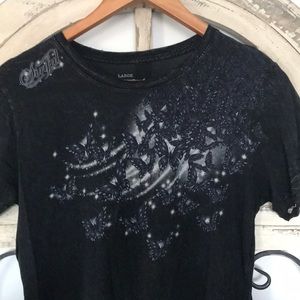 Sinful Tops - Black Distressed Sinful Tee Sinful Tops - Black Distressed Sinful Tee